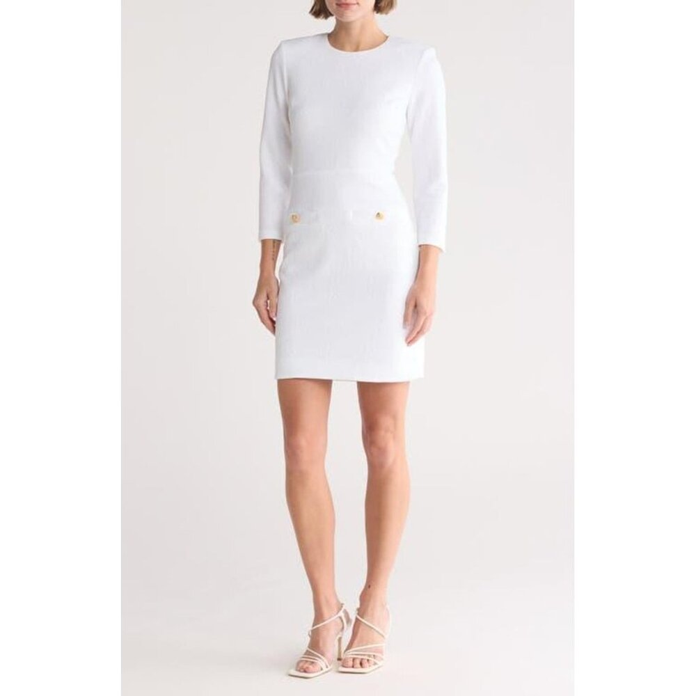 NWOT Veronica Beard White Channing Long Sleeve Sheath Dress SIZE 0